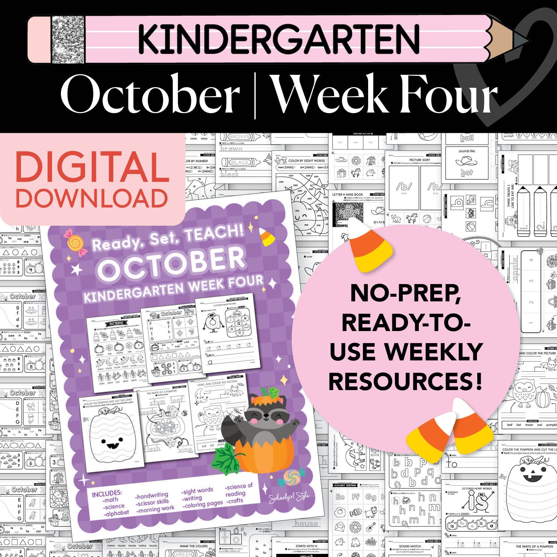 Printable Kindergarten October Week 4 Resources