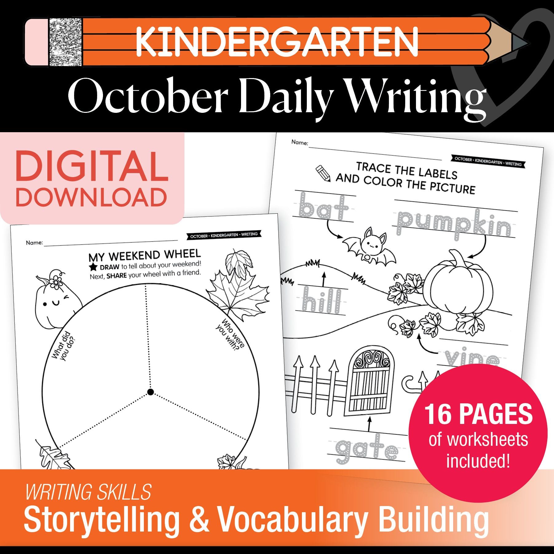 Printable Kindergarten October Daily Writing