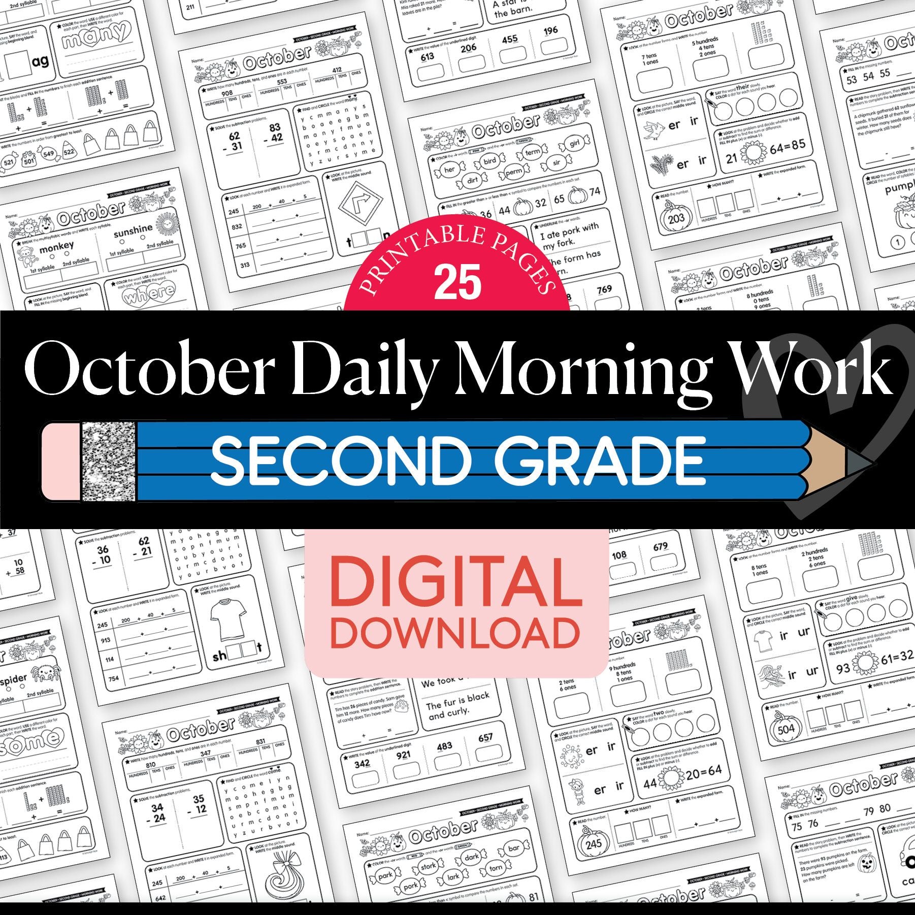 Printable Second Grade October Daily Morning Work Worksheets