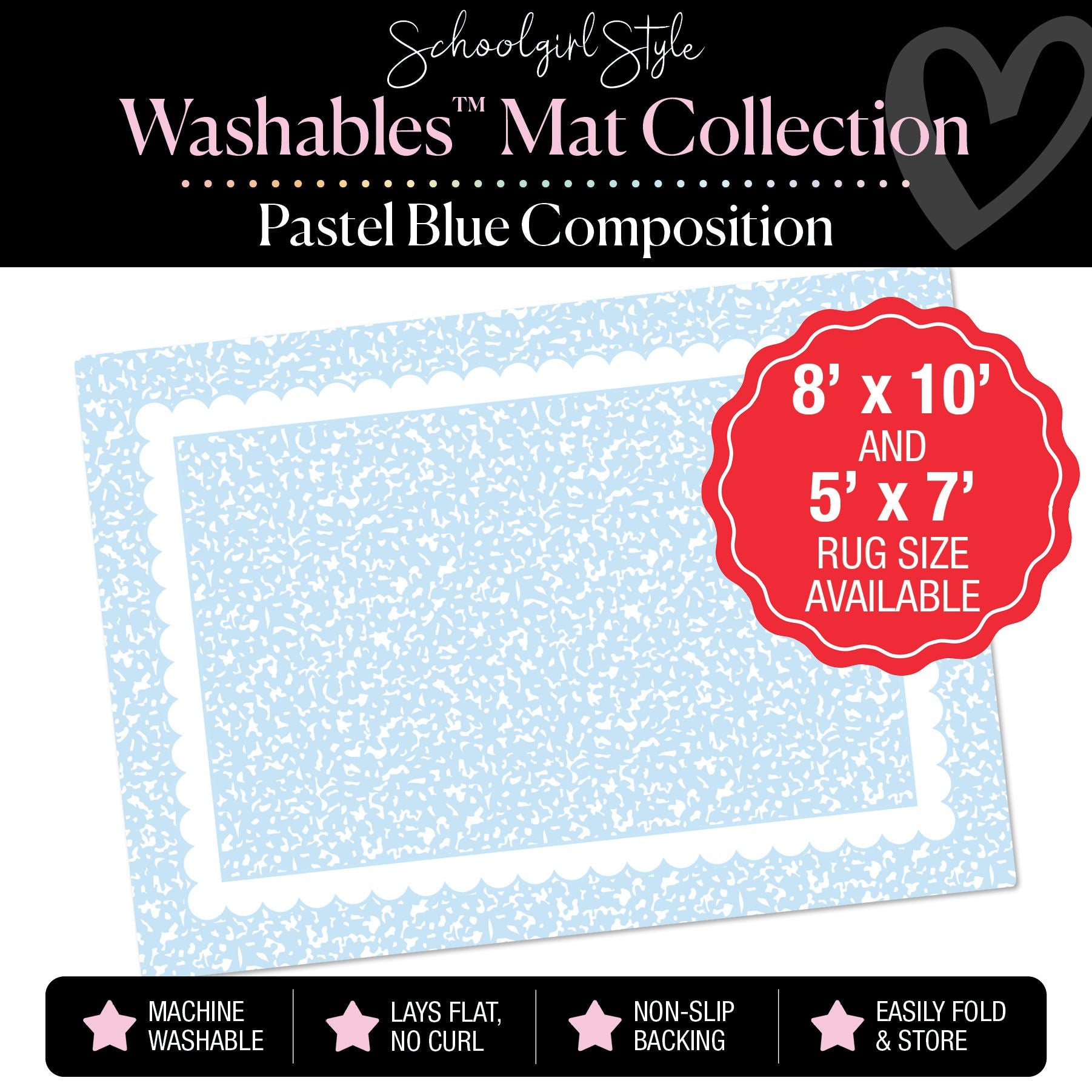 Pastel Blue Composition with White Scallop Border Classroom Mat by Schoolgirl Style
