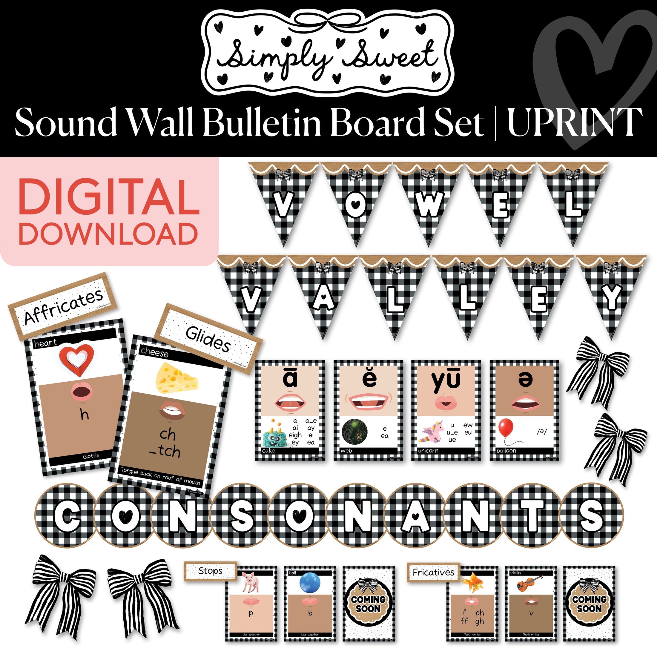 Printable Classic Black and White Sound Wall Bulletin Board Set | Simply Sweet
