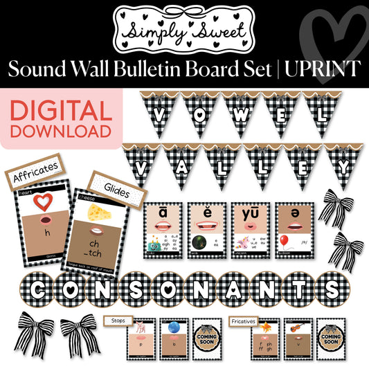 Printable Classic Black and White Sound Wall Bulletin Board Set | Simply Sweet