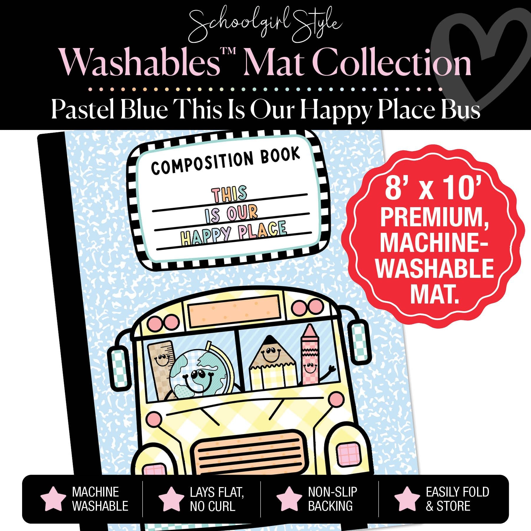 Pastel Blue This Is Our Happy Place Bus Classroom Mat by Schoolgirl Style