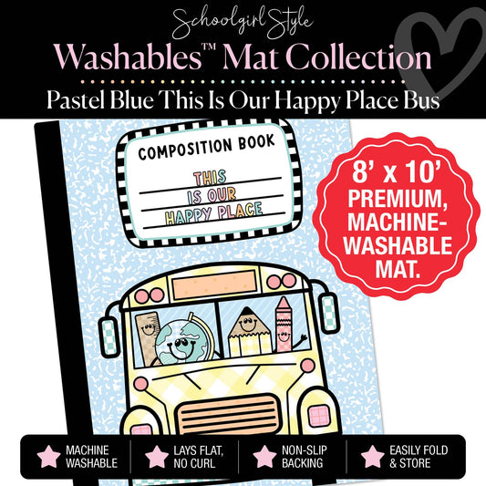Pastel Blue This Is Our Happy Place Bus Classroom Mat by Schoolgirl Style