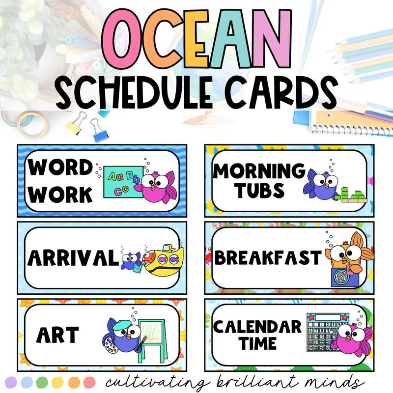 Editable Daily Schedule Cards | Ocean Themed | Ocean Classroom Decor