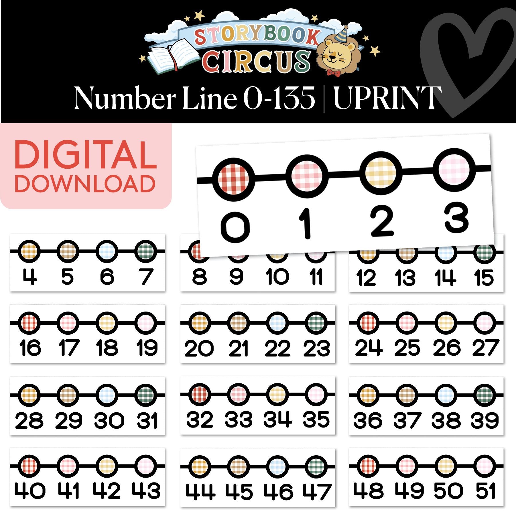 Printable Vintage Number Line 0-135 | Storybook Circus