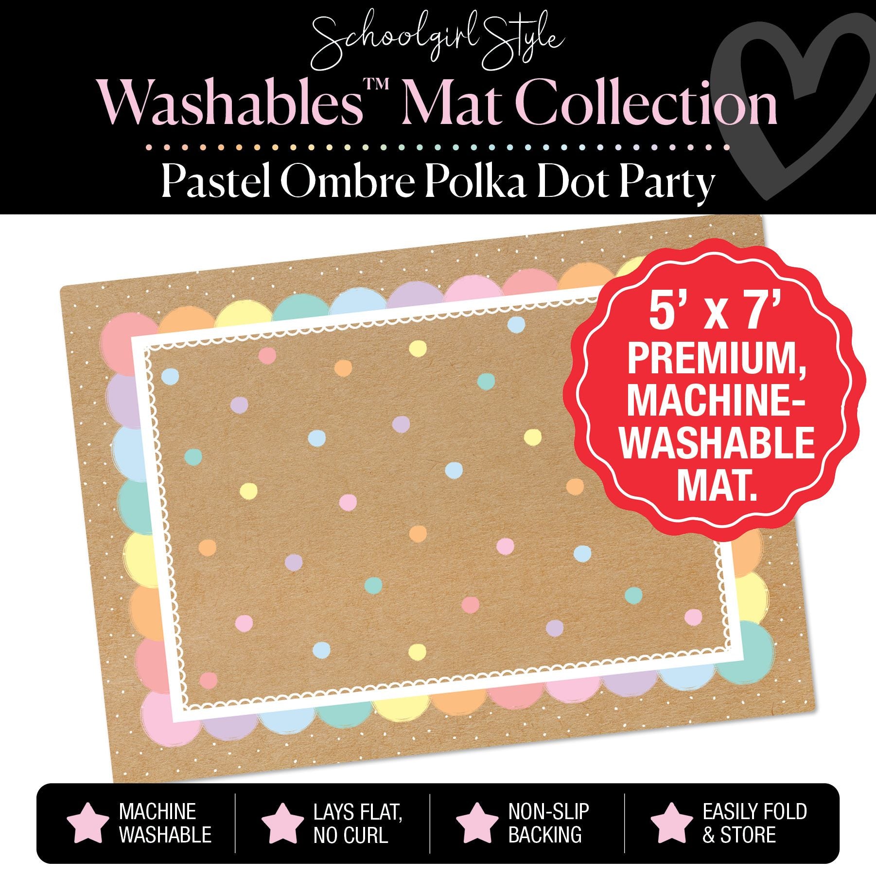 Scattered Pastel Polka Dots with Pastel Ombre Border on Banner Background Classroom Mat by Schoolgirl Style