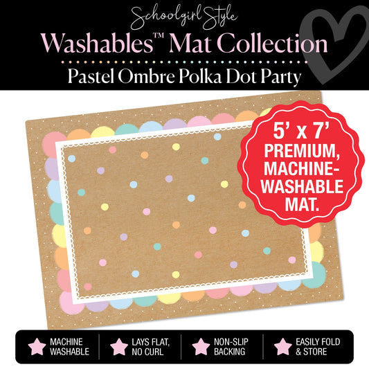 Scattered Pastel Polka Dots with Pastel Ombre Border on Banner Background Classroom Mat by Schoolgirl Style