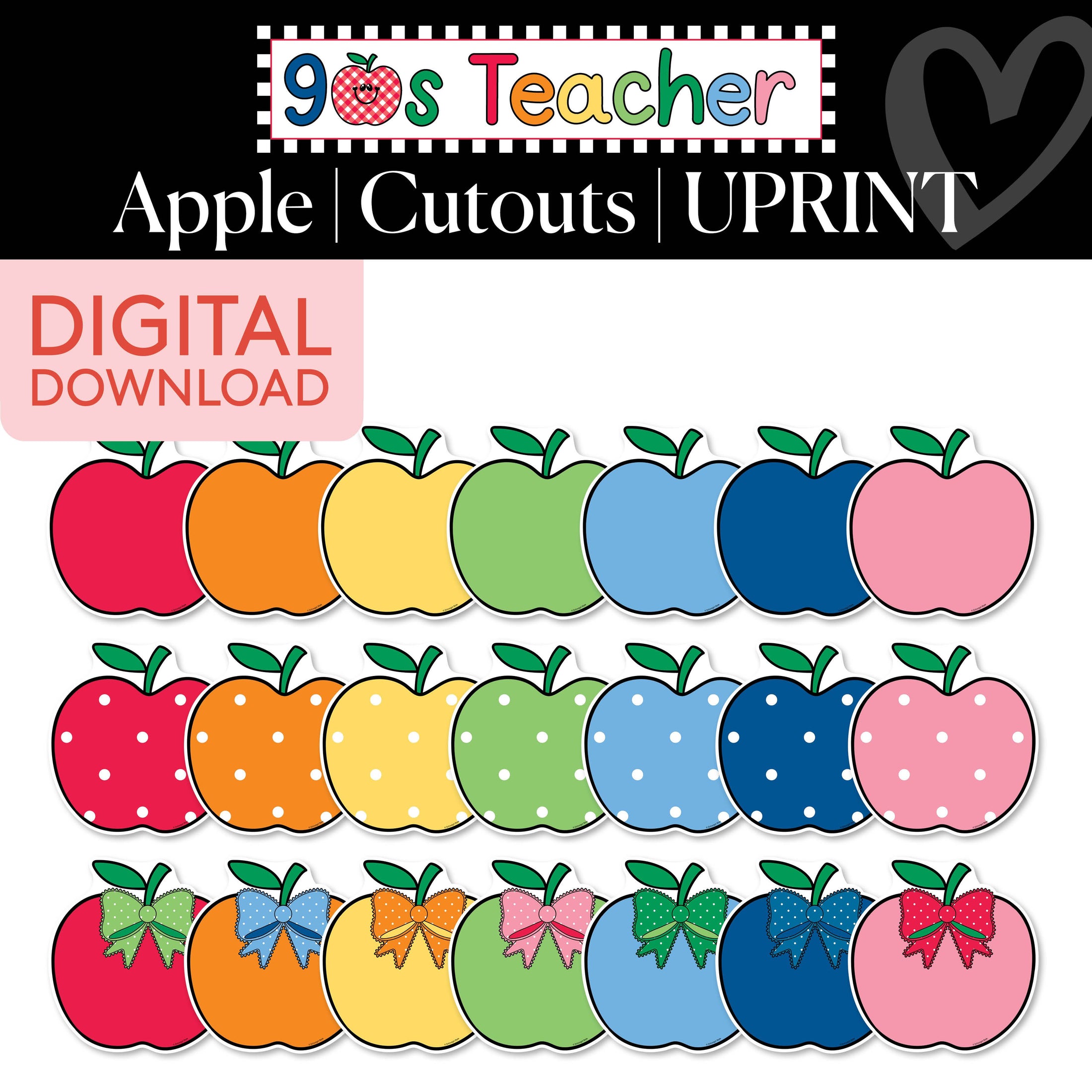 Printable Retro Apple Cutouts | 90s Teacher