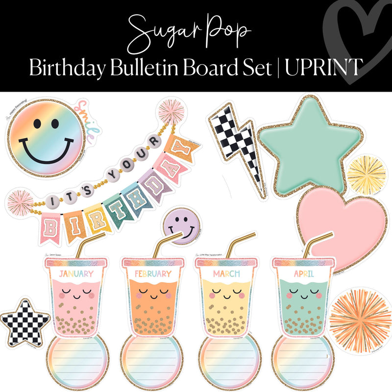 Printable Classroom Birthday Bulletin Board Set Classroom Decor Sugar Pop by UPRINT