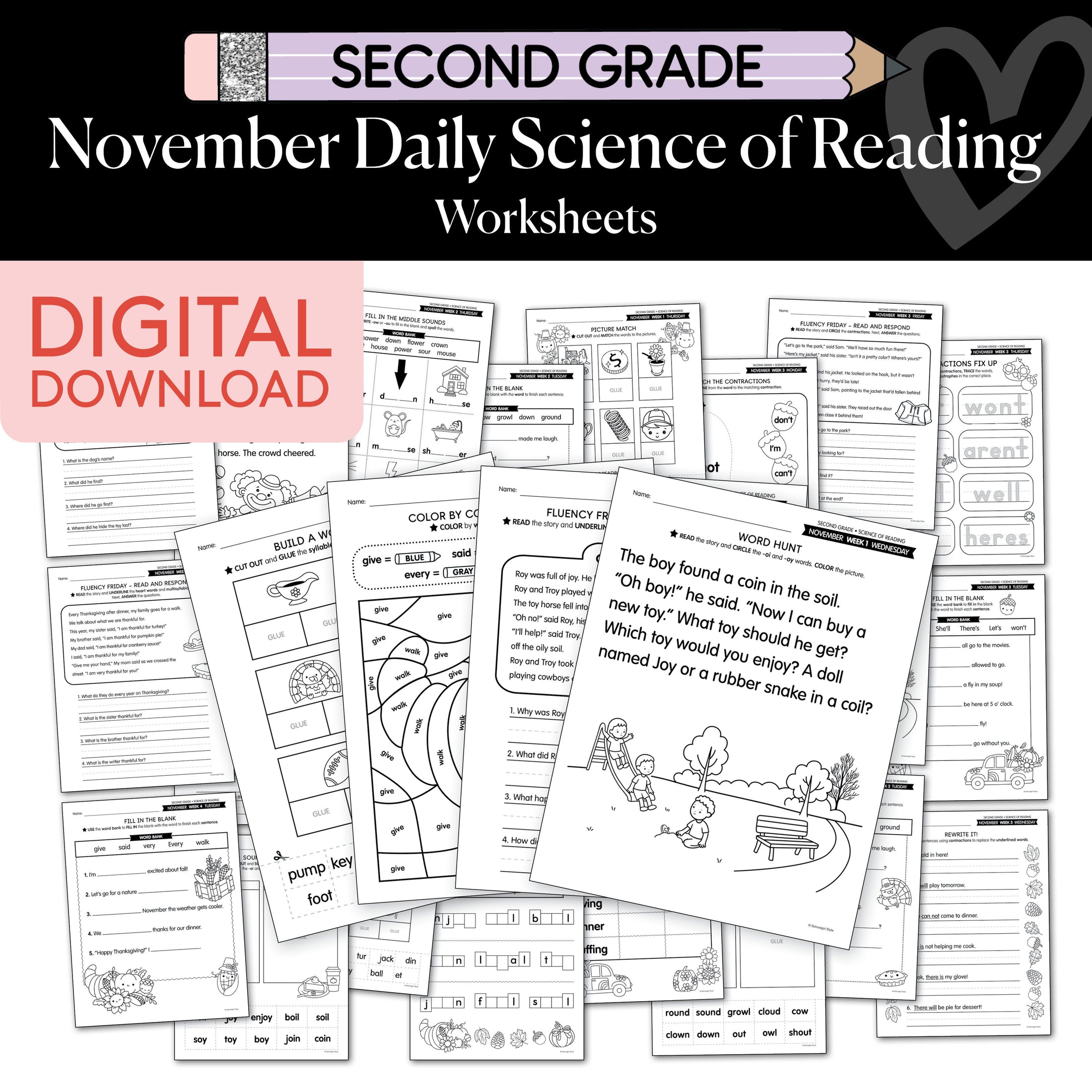 Printable Second Grade November Daily Science of Reading