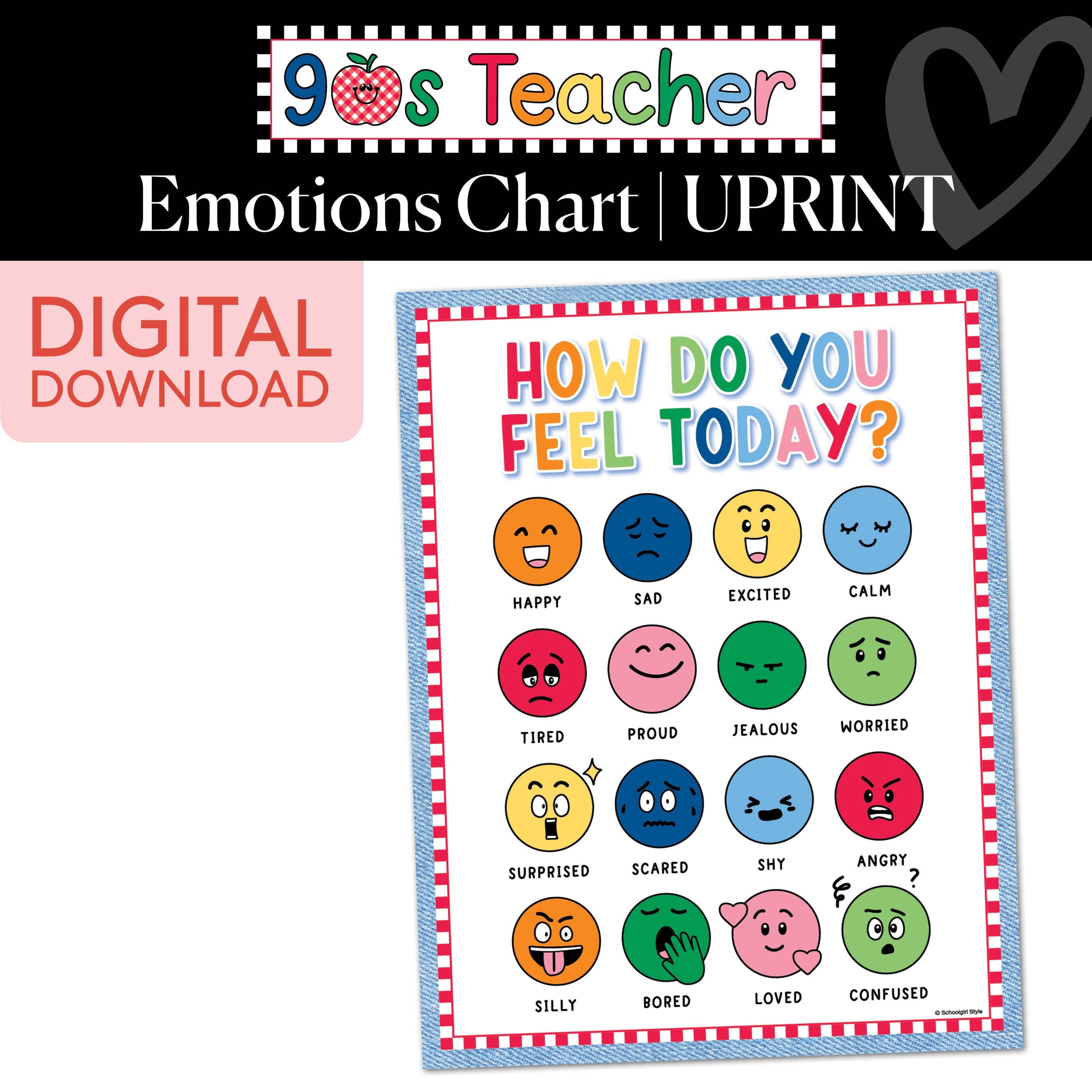 Printable Retro Emotions Chart | 90s Teacher