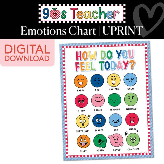 Printable Retro Emotions Chart | 90s Teacher