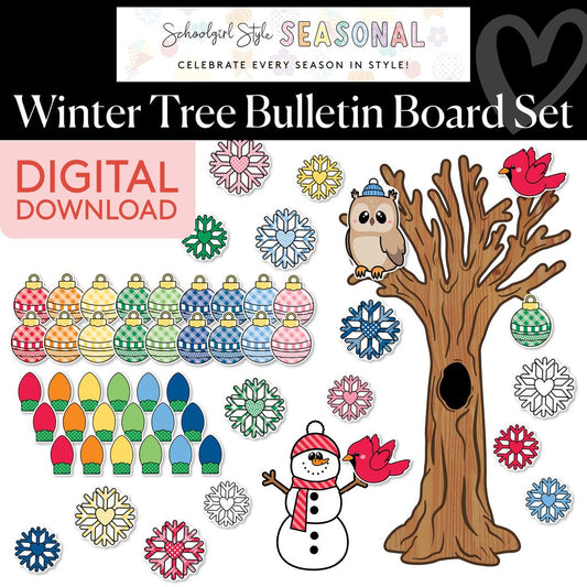 Printable Retro Winter Tree Bulletin Board Set | 90s Teacher