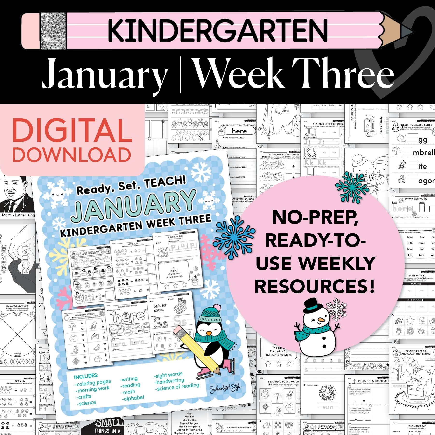 Printable Kindergarten January Week 3 Resources