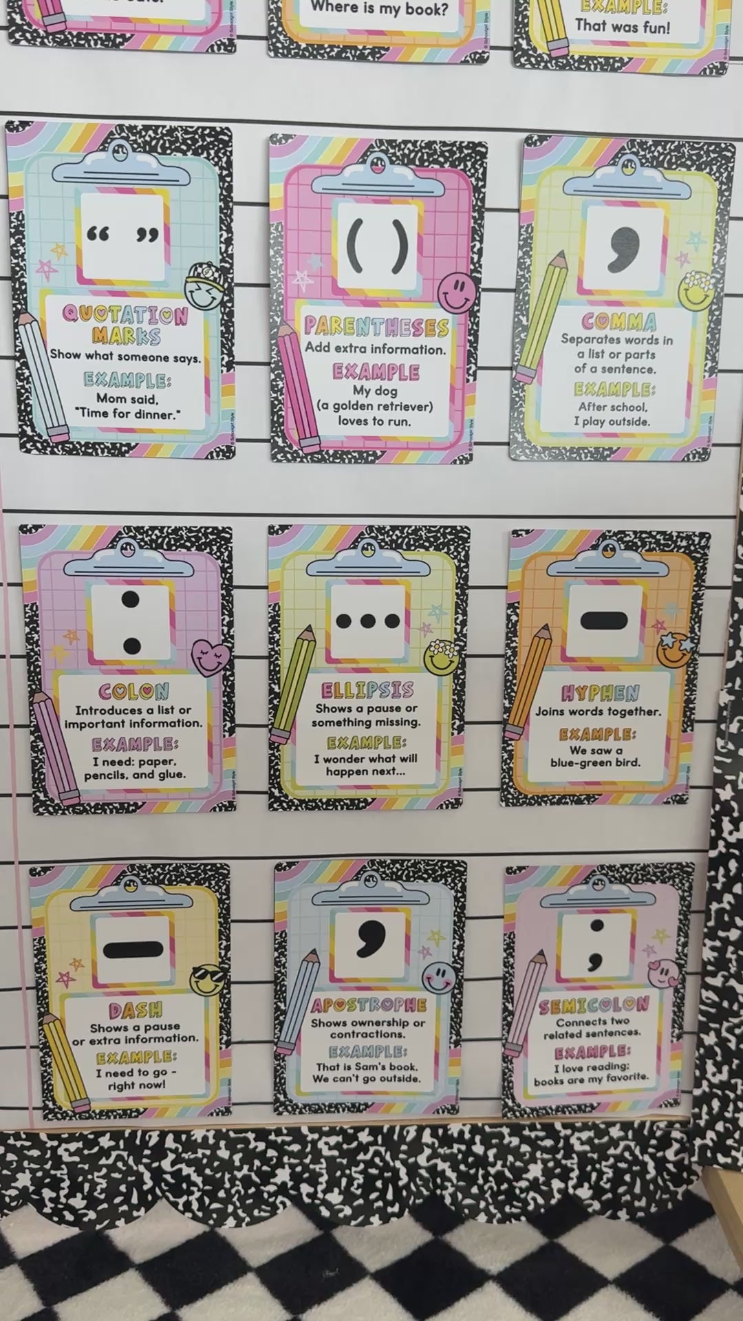 printable rainbow punctuation cards  