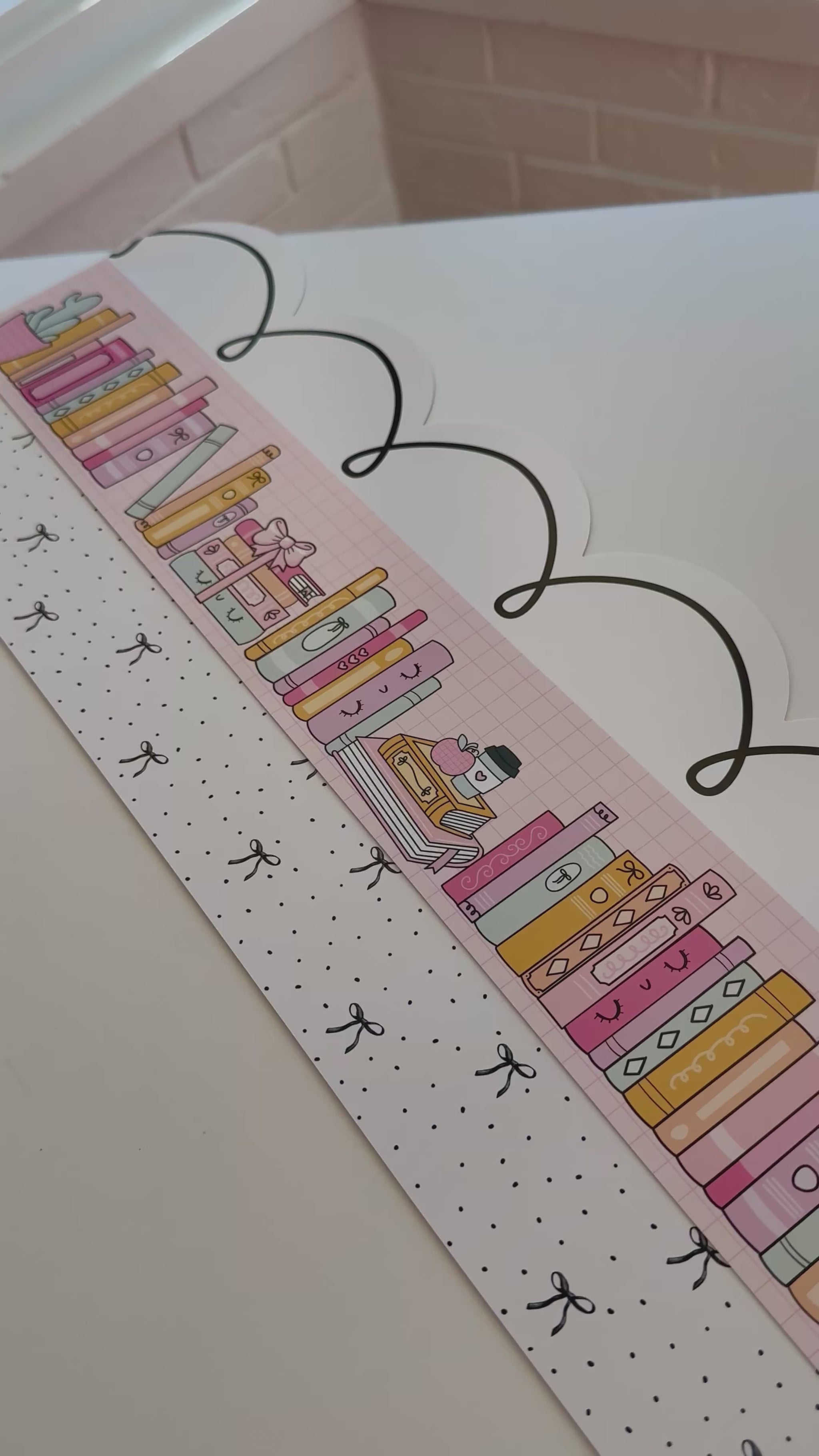 Favorite white border, bookworm pastel books border, seriously darling black bows border 