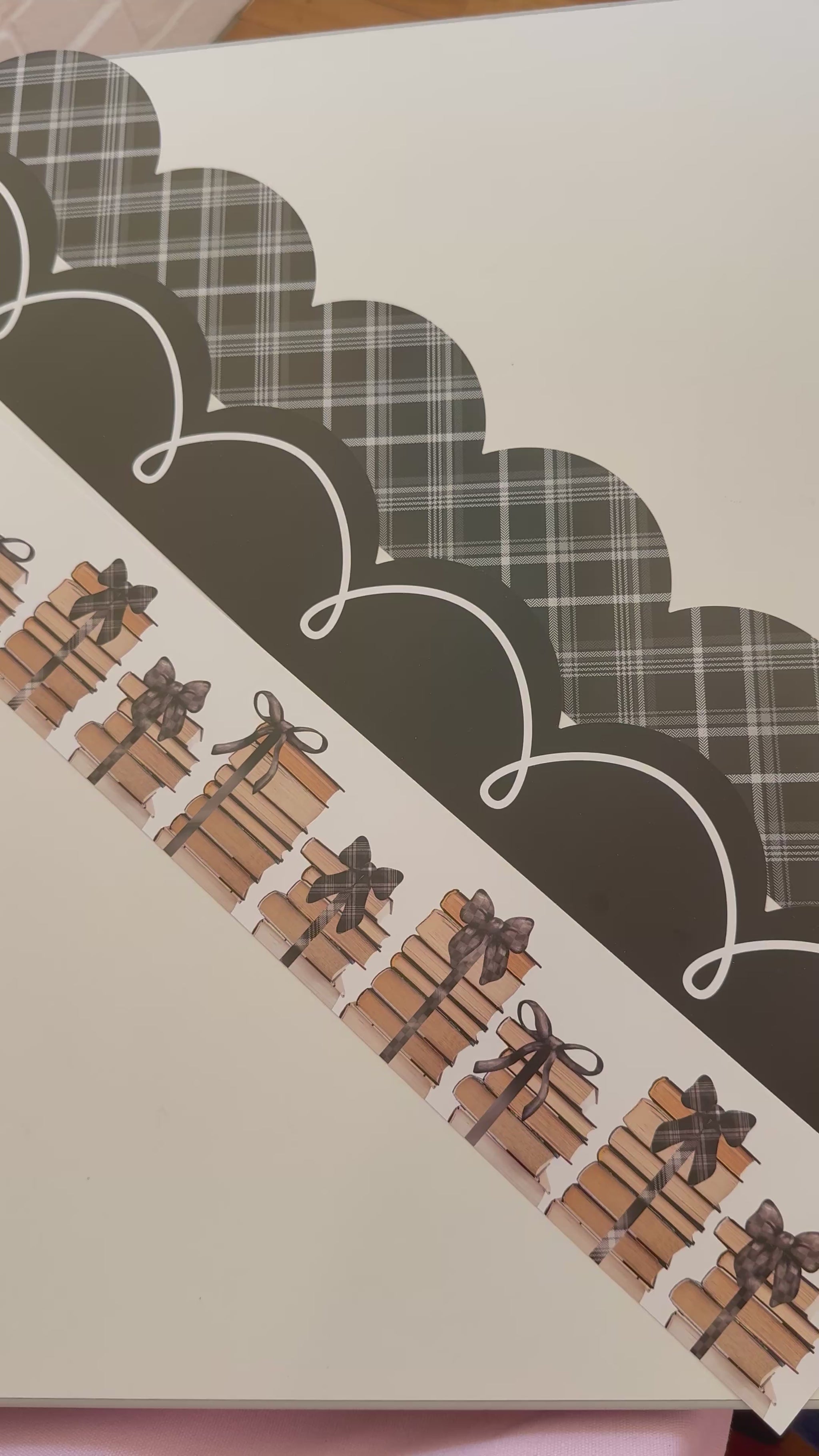 Favorite black border, plaid about you border, long story short vintage books border