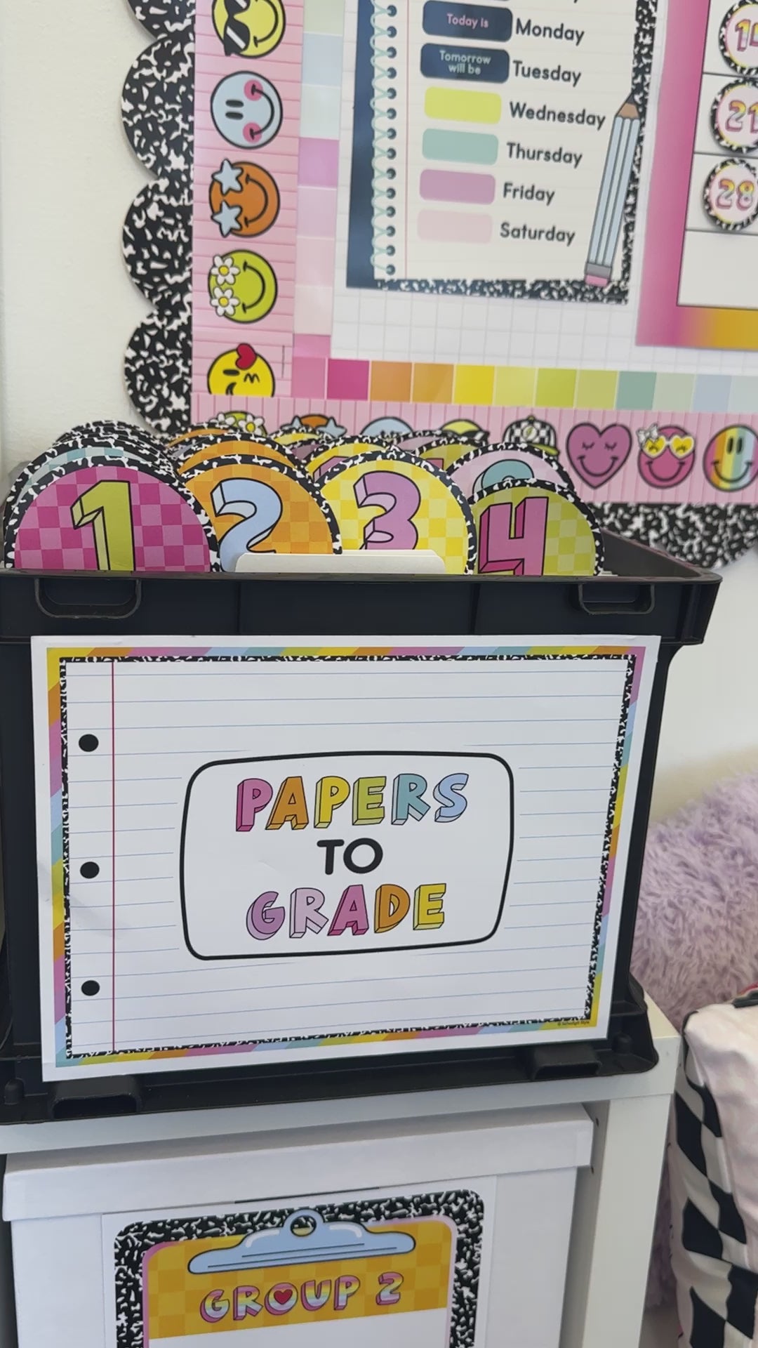 Rainbow pastel papers to grade folder and pencil classroom labels 