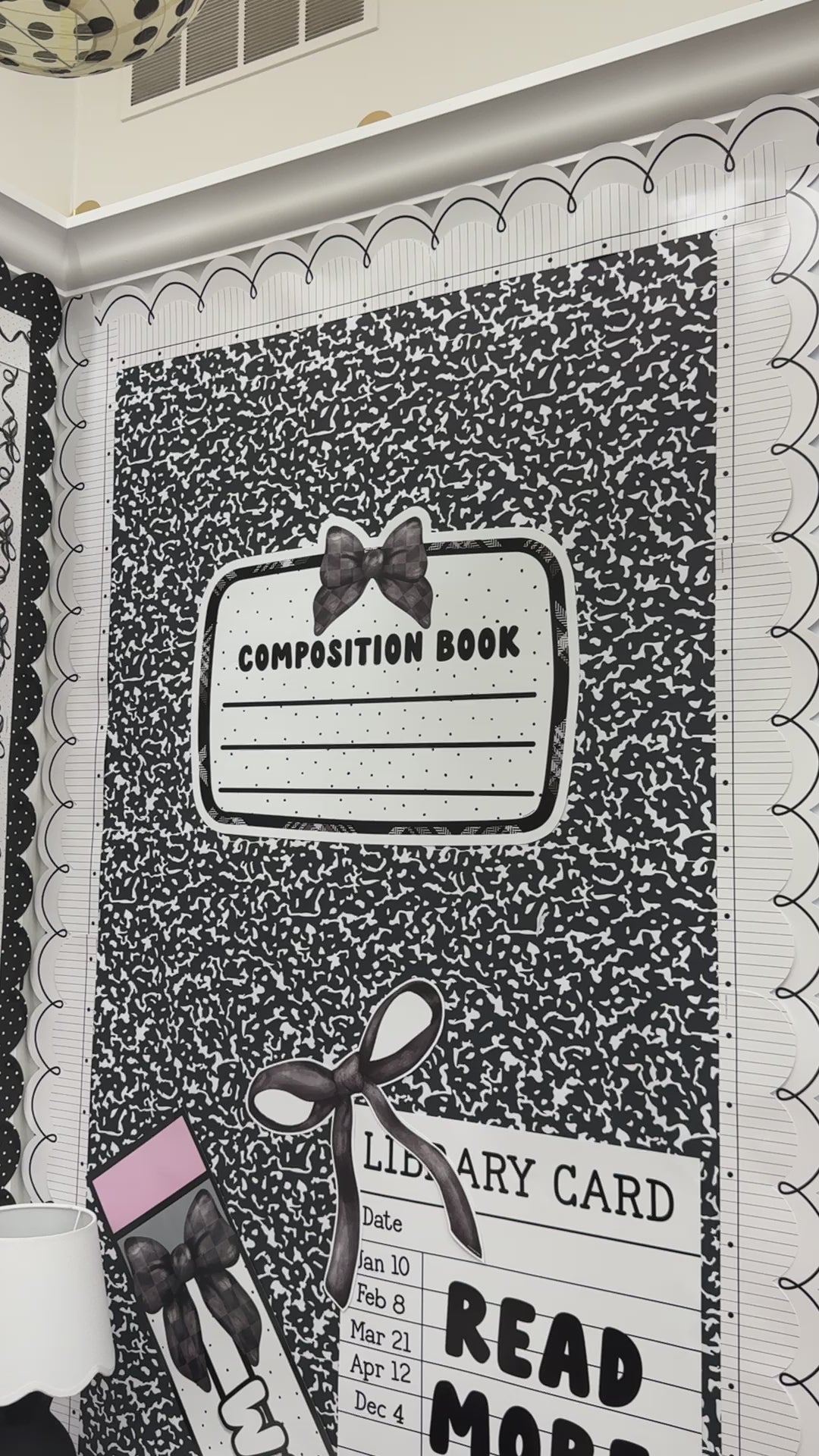 Black and white composition notebook bulletin board paper 