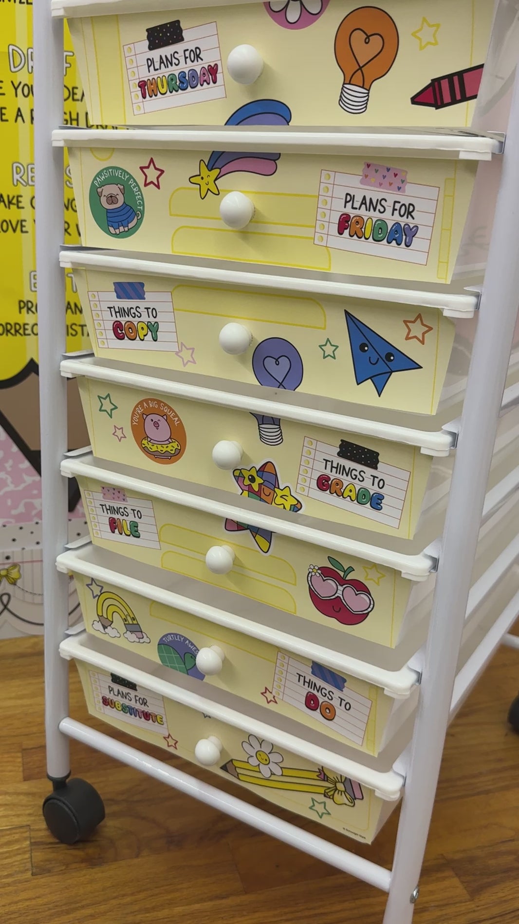 Bright rainbow editable 10 drawer locker classroom cart labels 