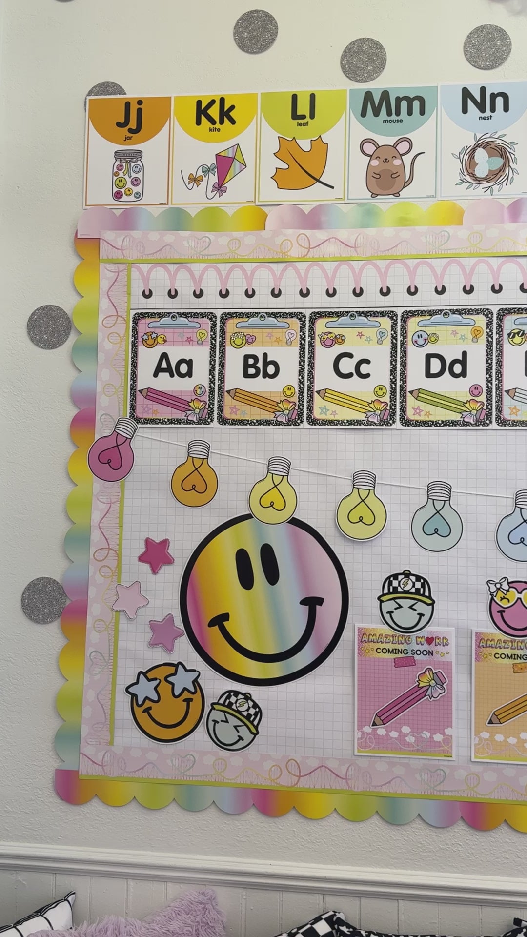 Printable rainbow pastel light bulbs bulletin board cutouts 