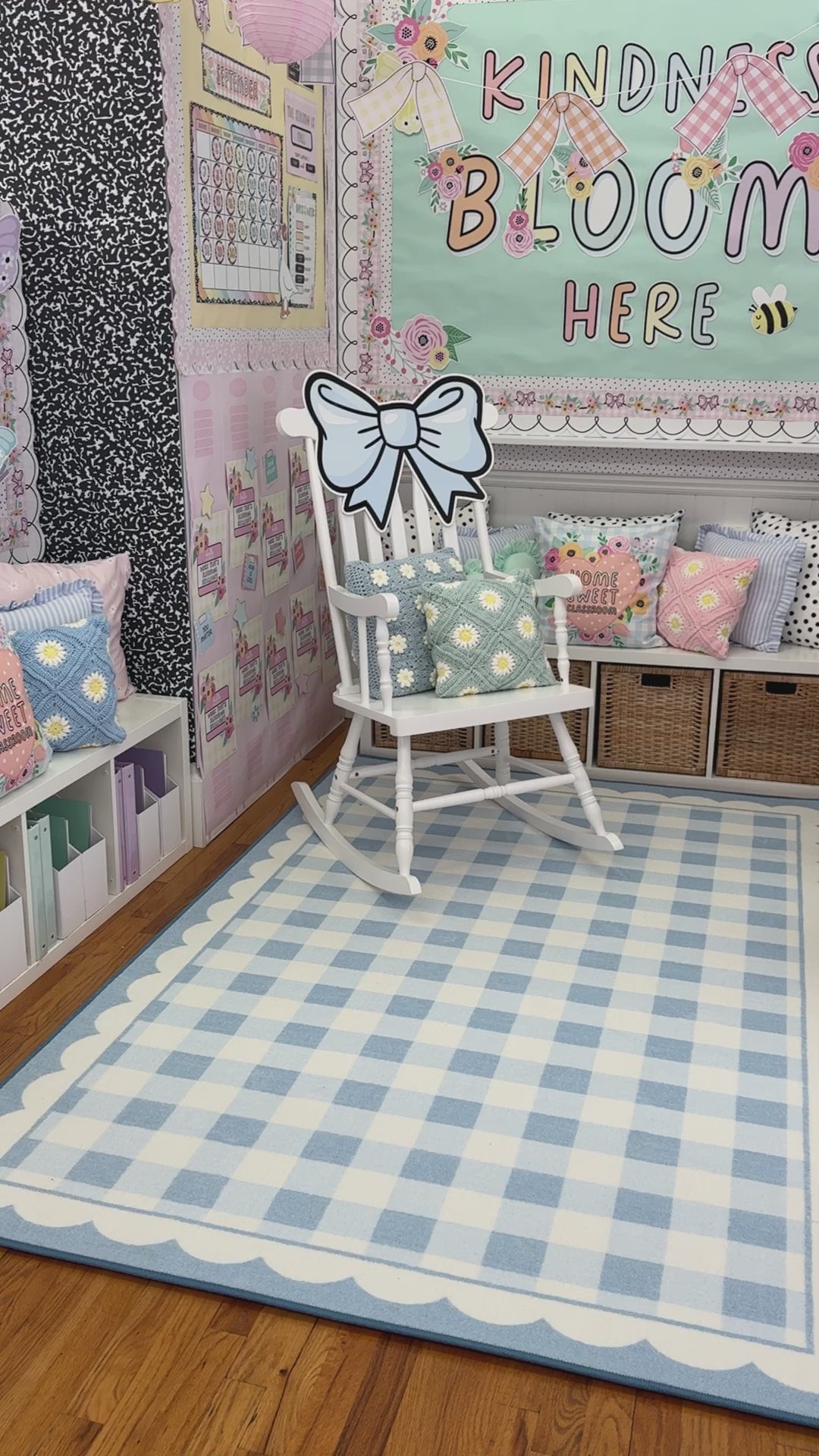 light blue gingham classroom rug 