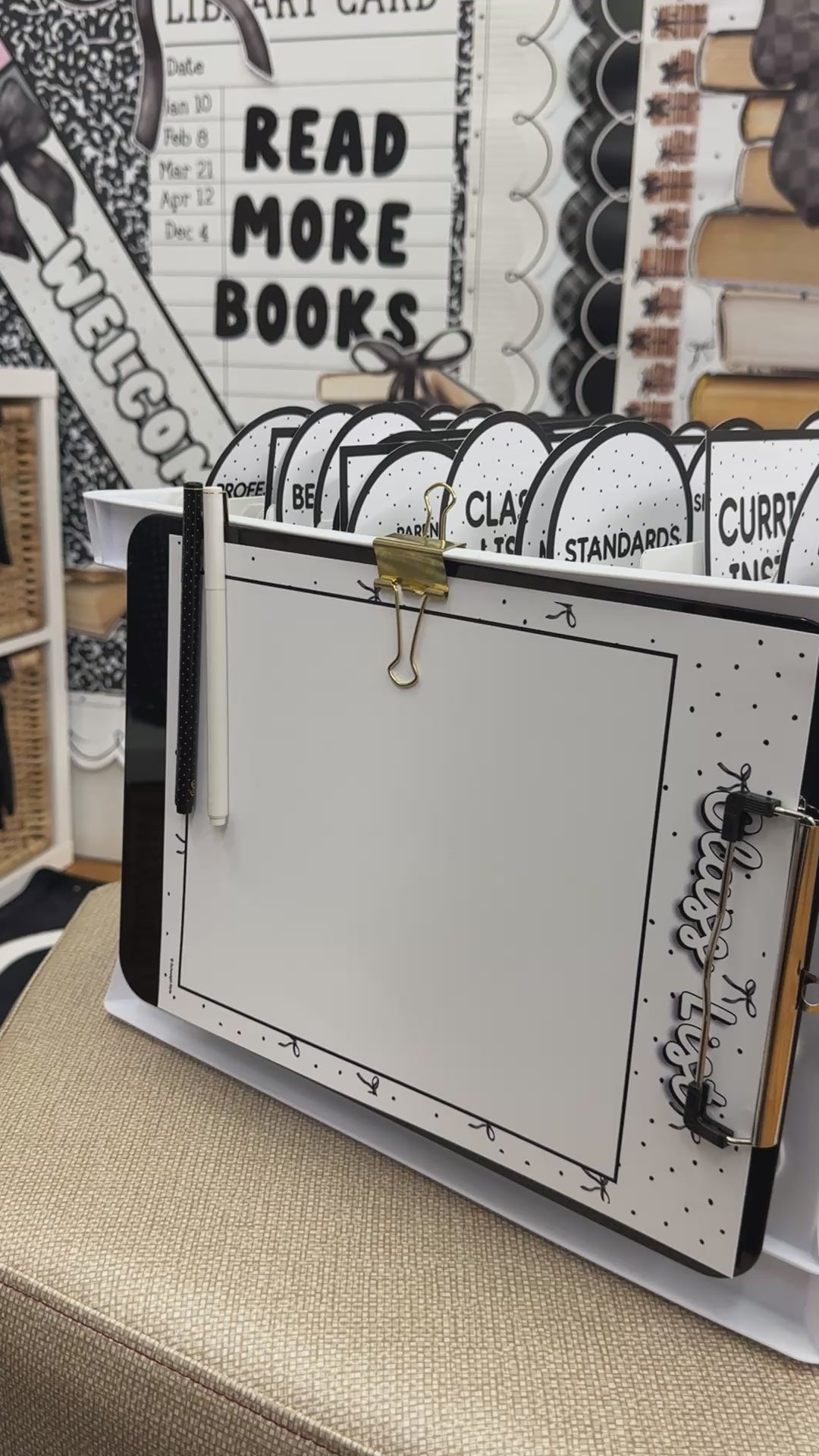 Printable Black and White Editable Organized Teacher System Bin | Books and Bows