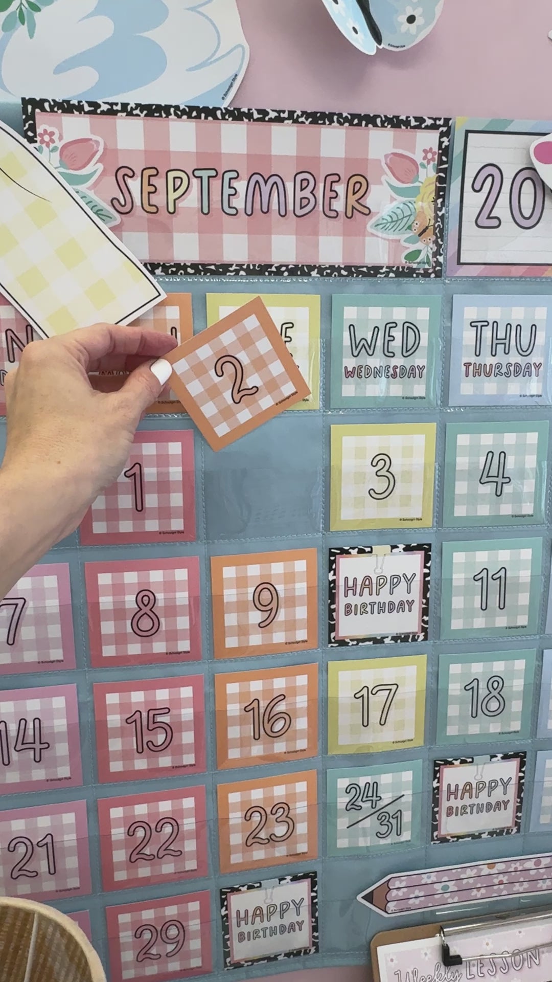 pastel gingham editable student numbers 