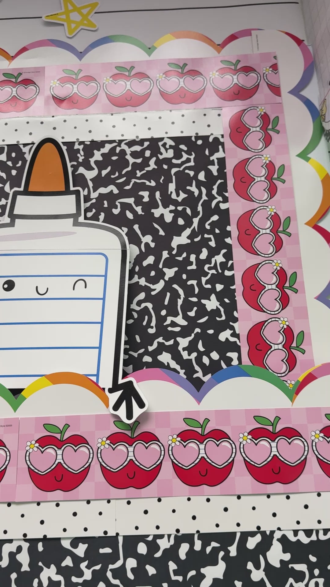 printable bright rainbow school supply characters