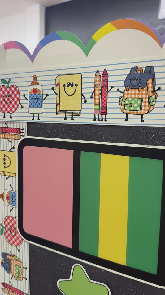90s teacher retro school supply friends border