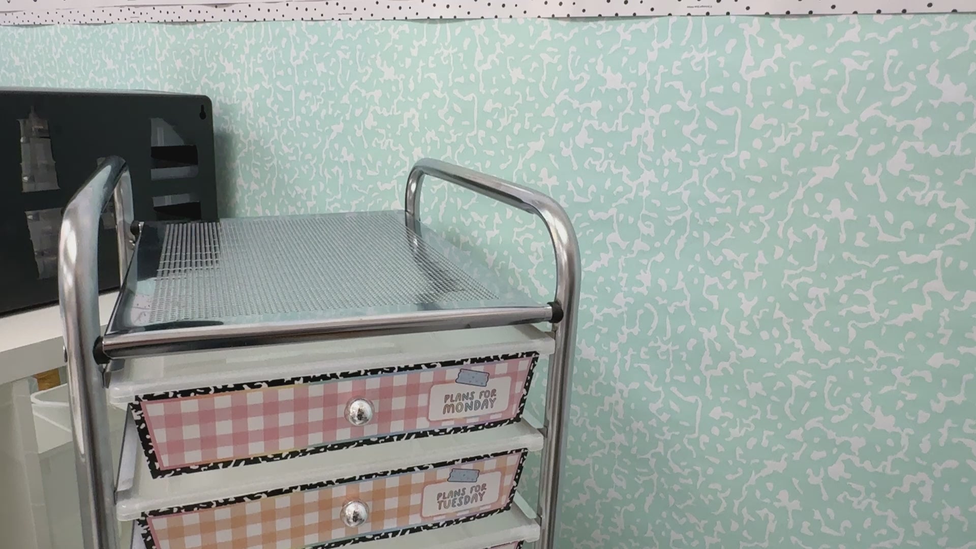 Pastel editable 10 drawer gingham cart labels