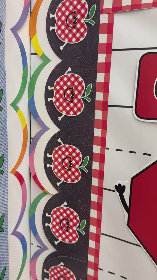 90s teacher red gingham apple border