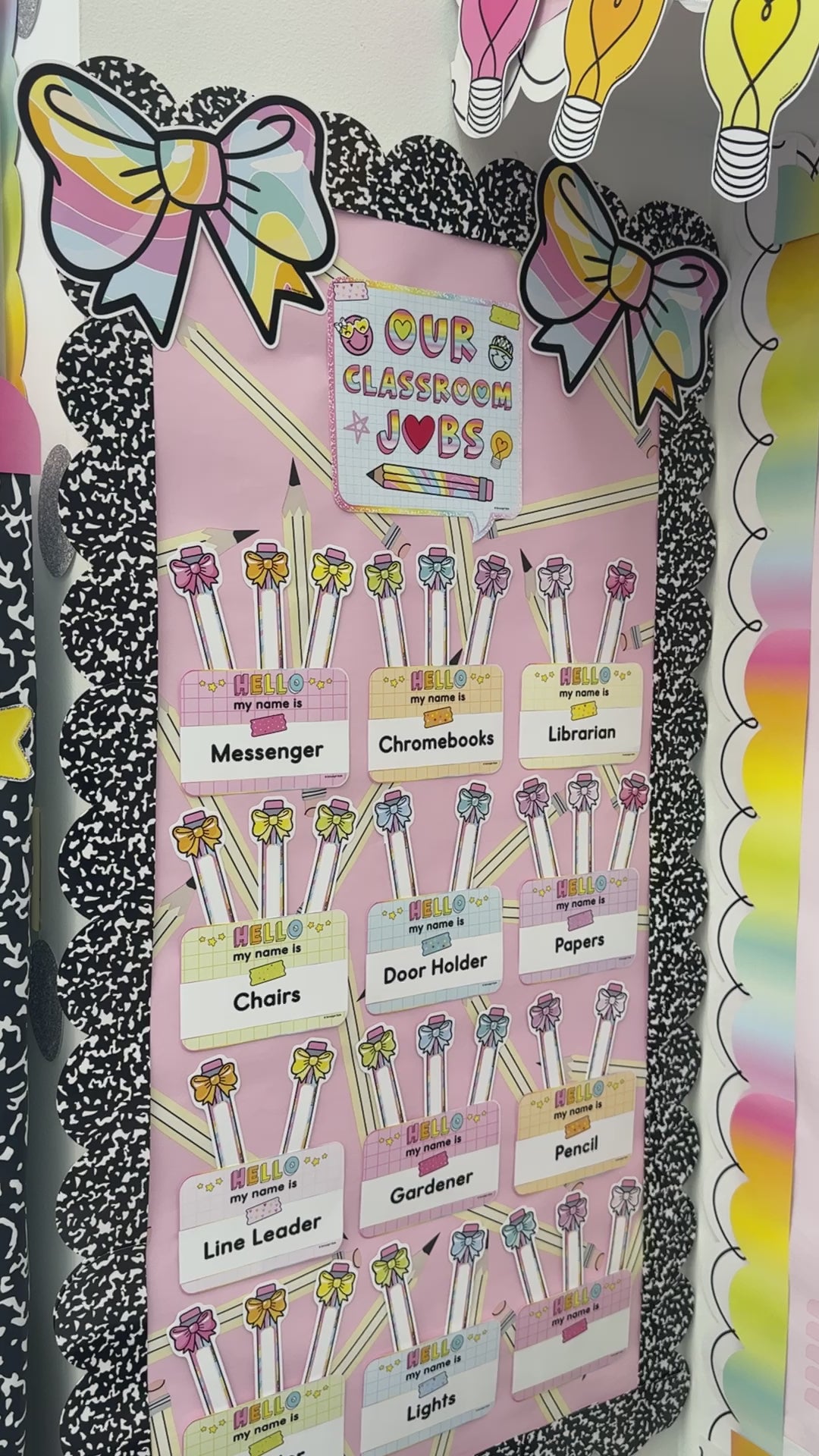 Rainbow pastel classroom jobs bulletin board set 