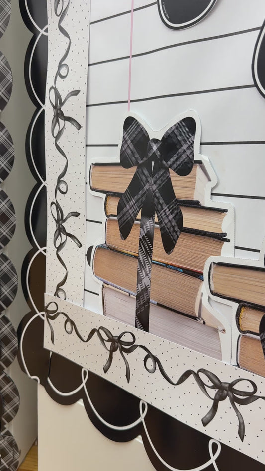 Black and white short book stack cutout 