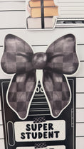 Load and play video in Gallery viewer, Black checkered puffy bow cutout 

