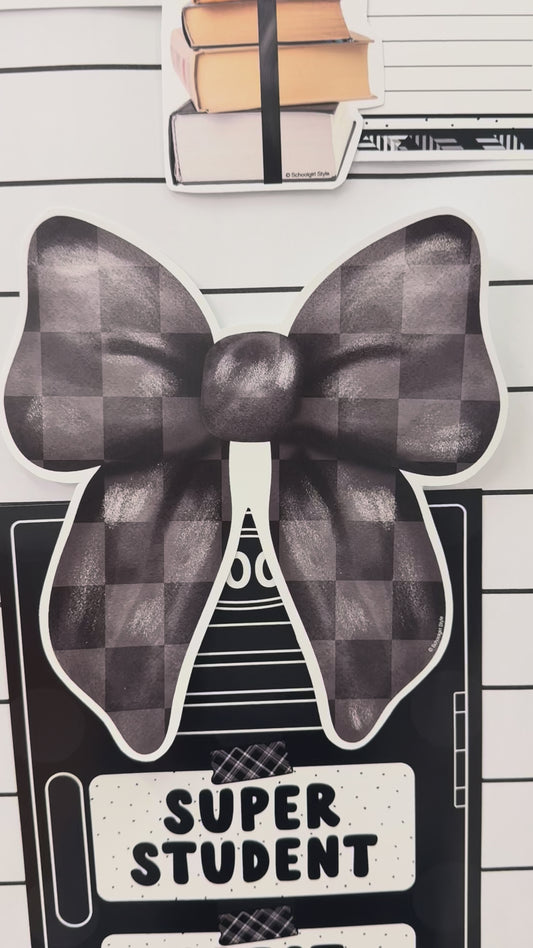 Black checkered puffy bow cutout 