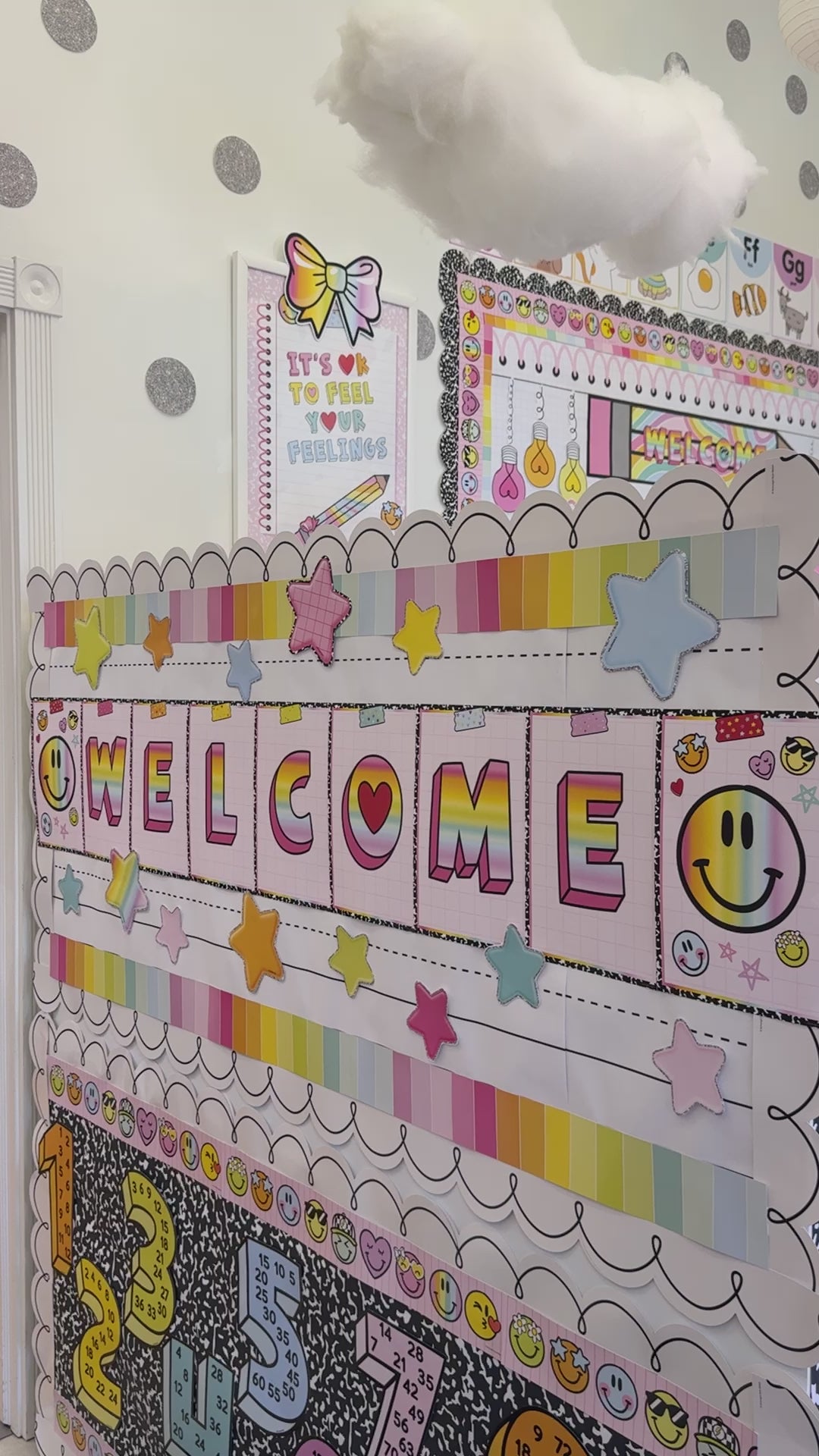 Rainbow pastel welcome bulletin board set 