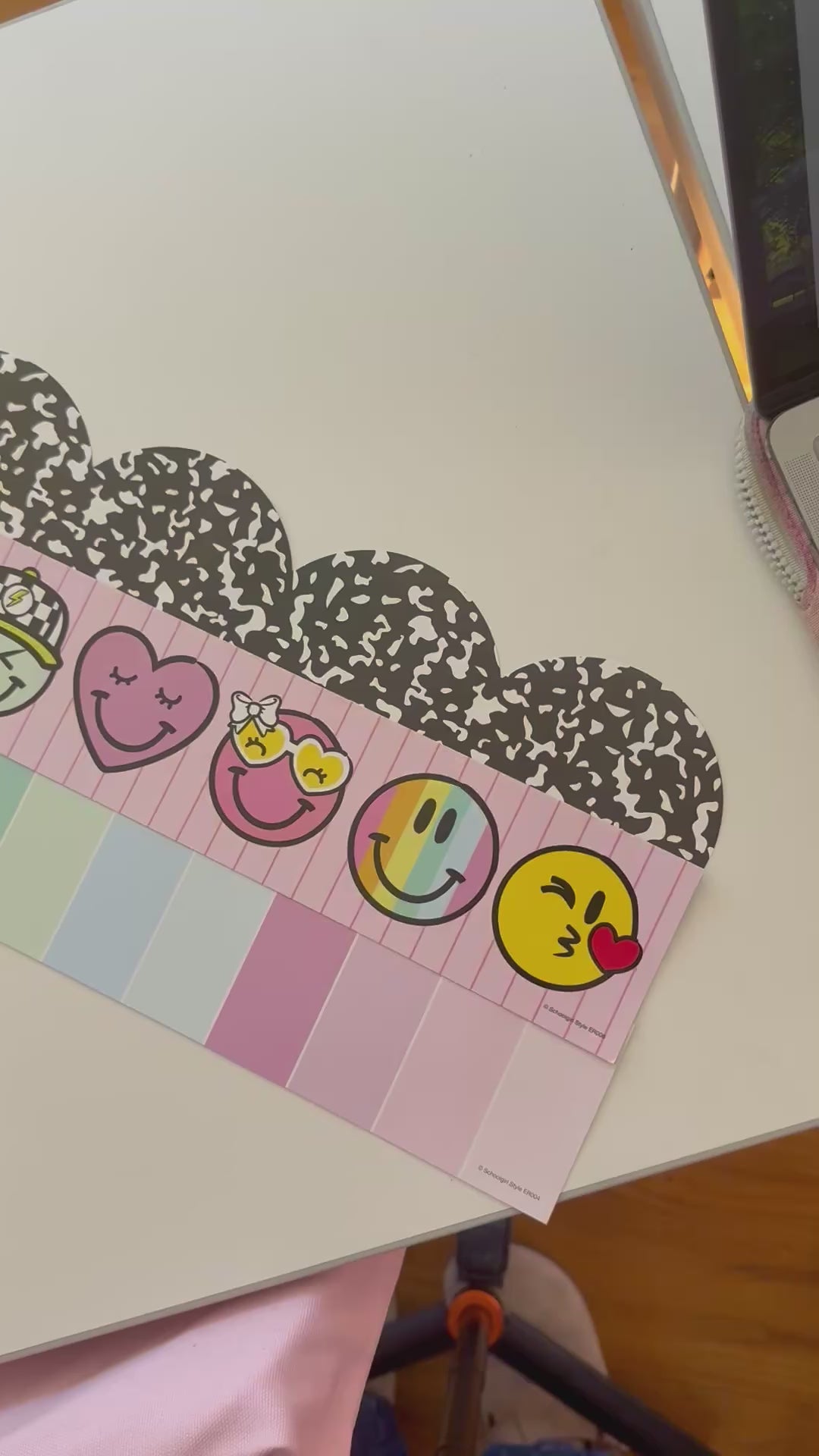 Senior year composition notebook border, let’s be friends smileys rainbow pastel border, candy stripes rainbow pastel border