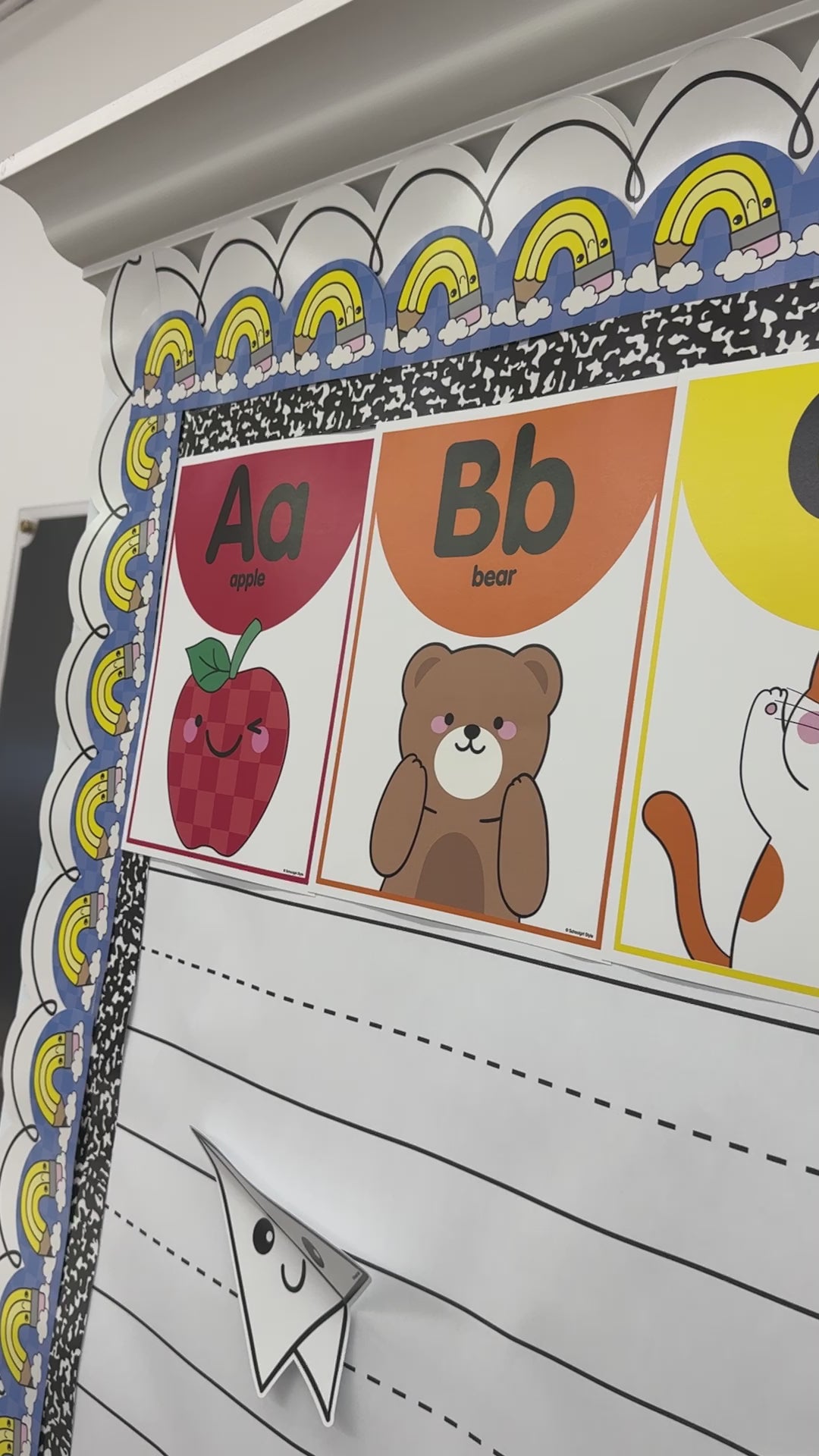 Bright rainbow alphabet cards with images  