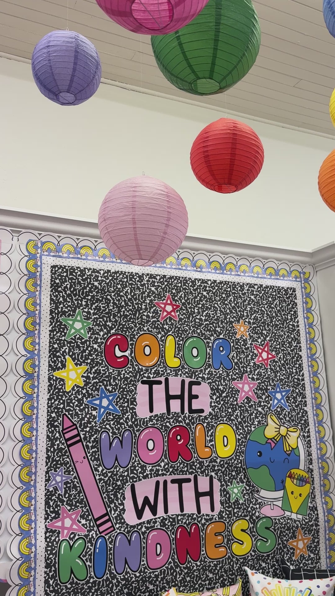 Color the world with kindness bright rainbow classroom headline 