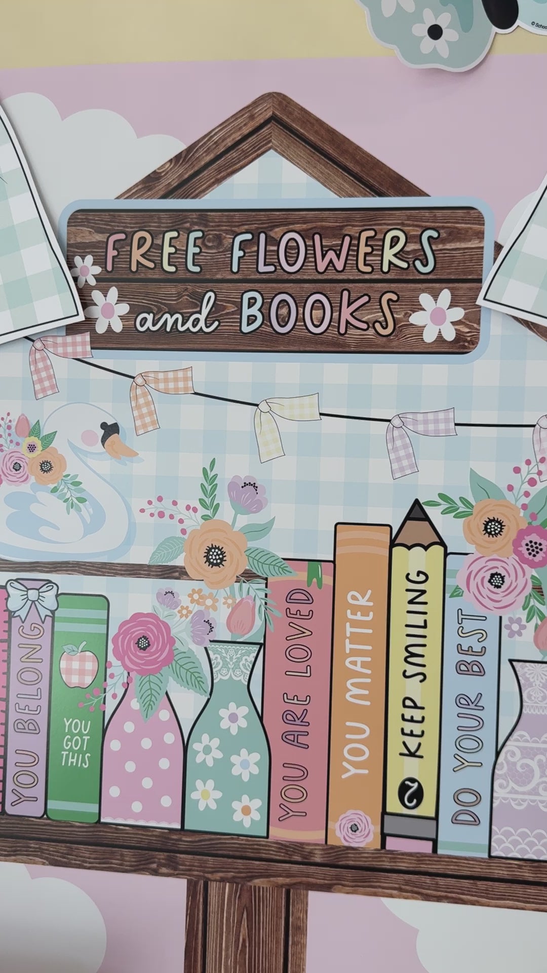Free flowers and books pastel classroom poster 