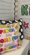 Load and play video in Gallery viewer, school days pencil in some fun bright rainbow classroom pillow cover 
