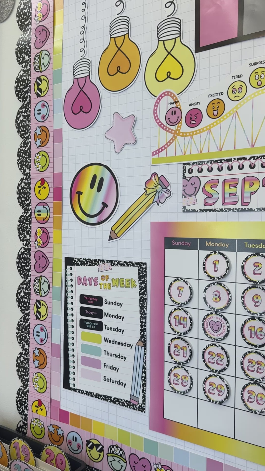 Rainbow pastel calendar bulletin board 