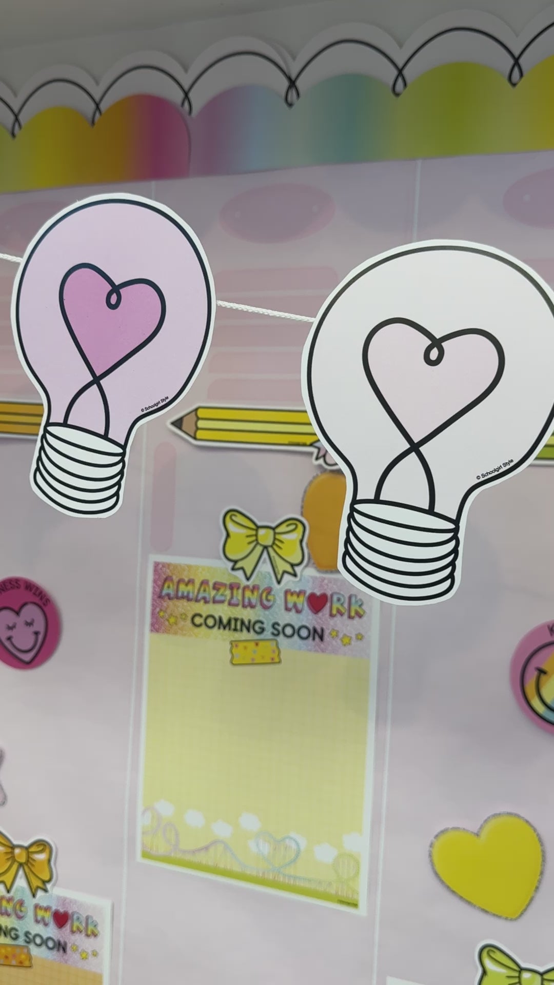 Rainbow pastel student work display 