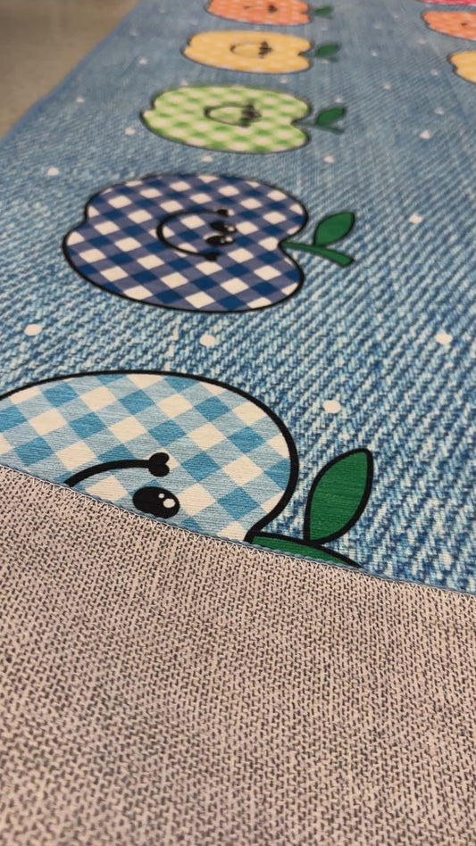 Happy Gingham Apples on Jean Washable Classroom Rug by Schoolgirl Style