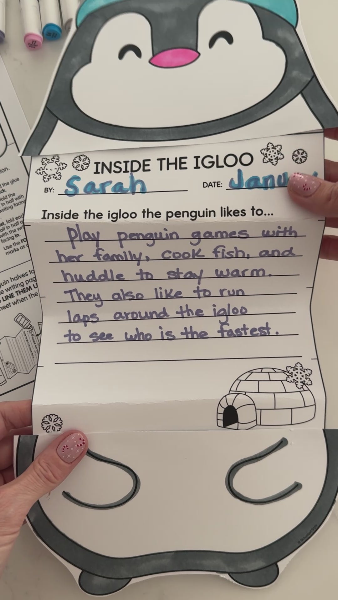 Printable January Fold Out Penguin Writing Craftivity