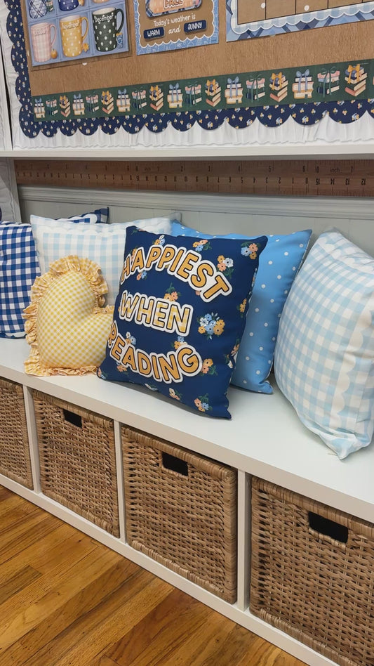 happiest when reading pillow