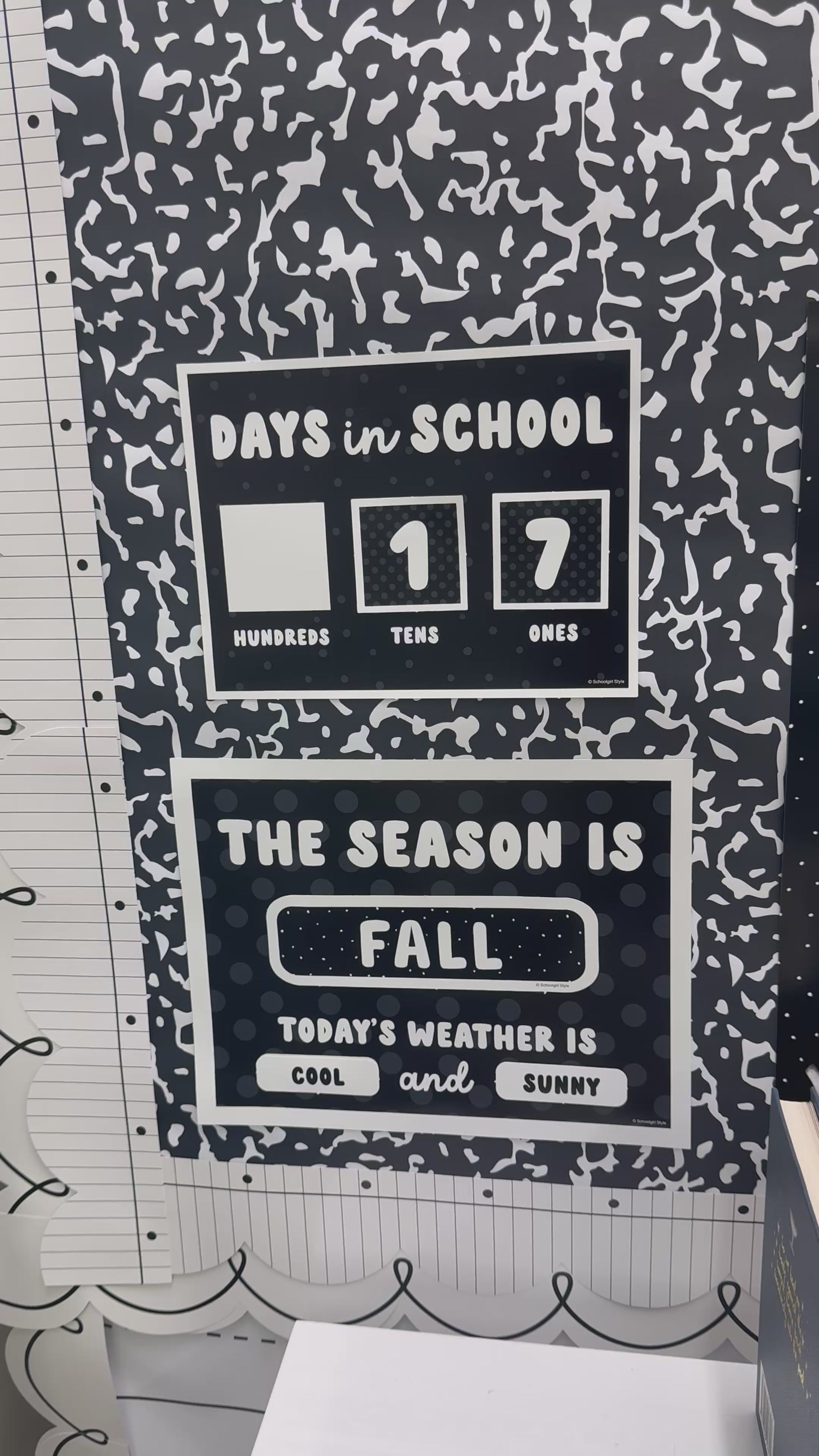 Black and white calendar cutouts