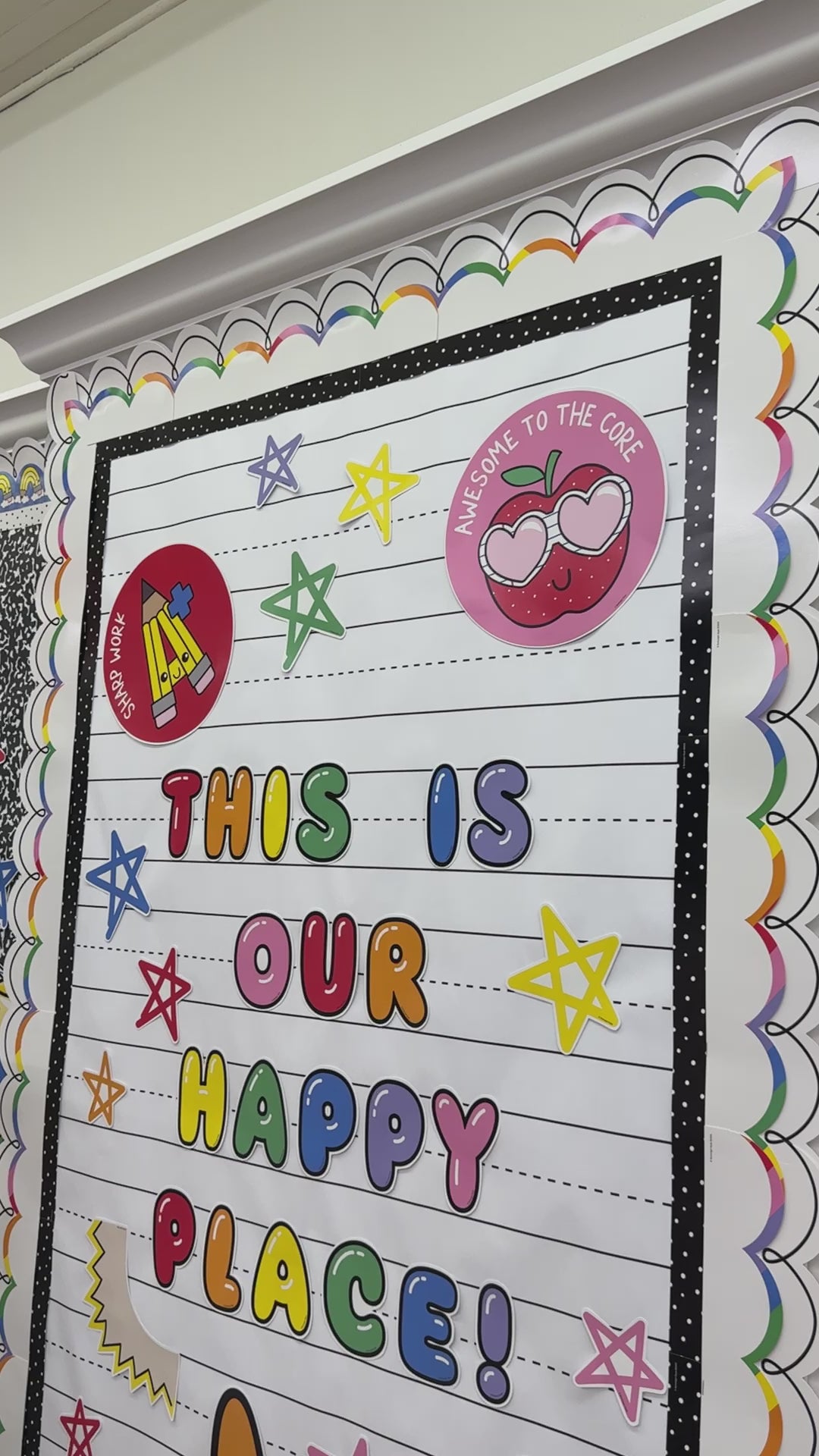 this is our happy place bright rainbow classroom door decor  